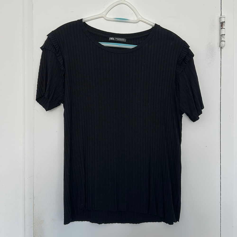 Zara Ribbed Top with Shoulder Detail
